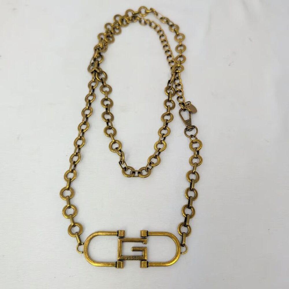 Guess Vintage Chain Belt GDG Logo Antique Brass Tone Y2K Hip Womens Necklace
